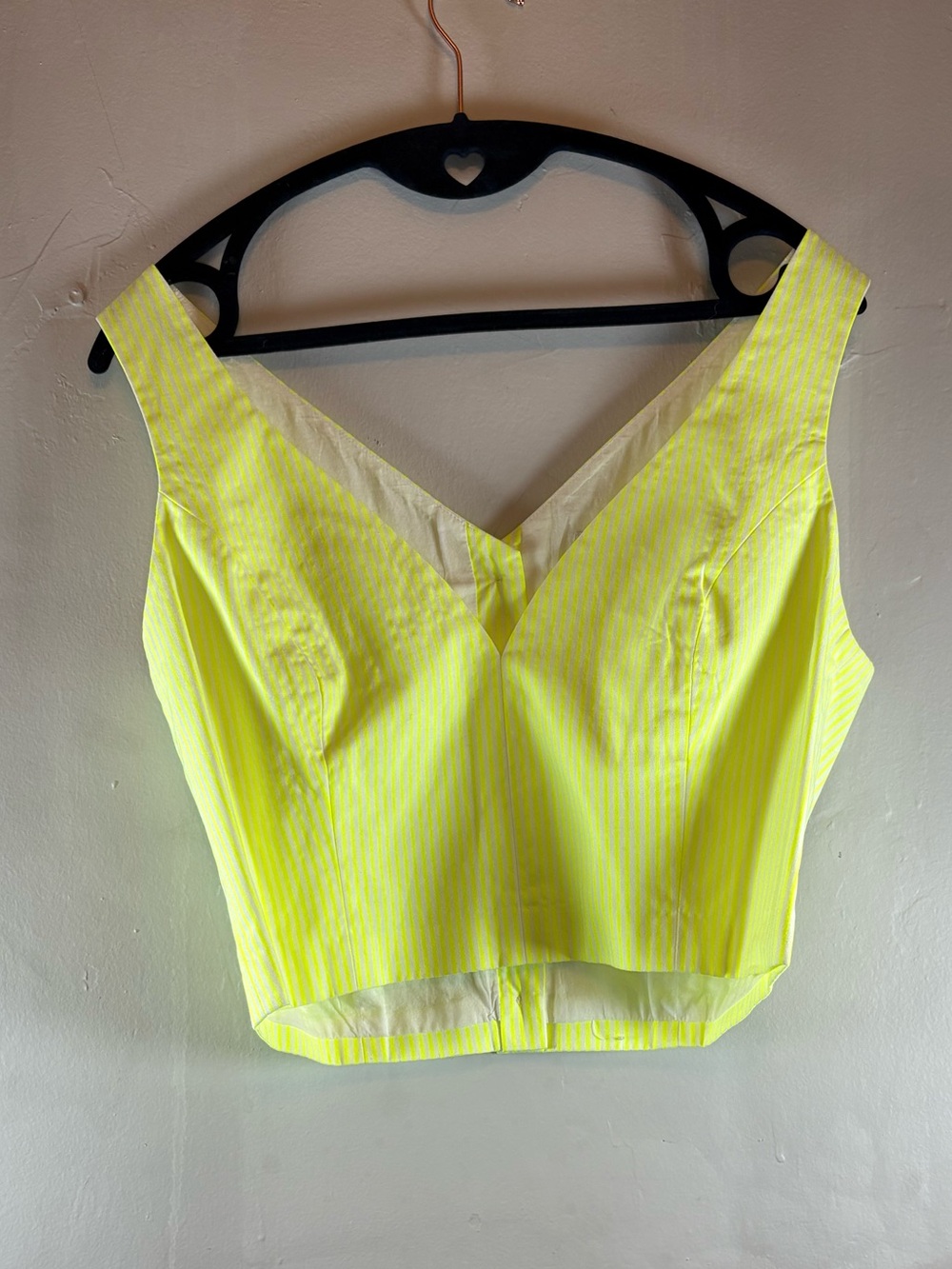 Christine Alcalay Neon Yellow Pinstripe Cropped Vest Sz 10